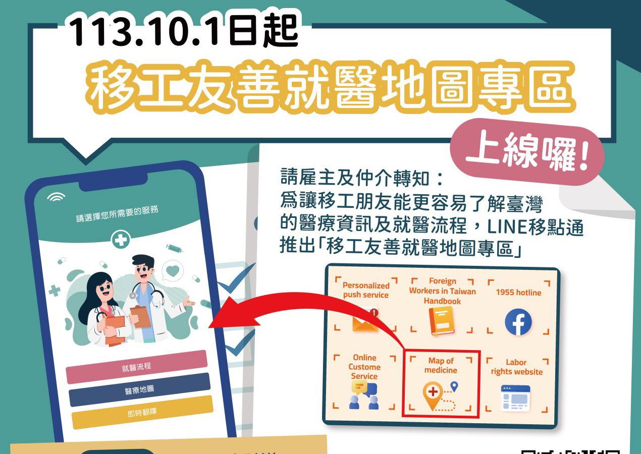 勞動部首創移工就醫地圖系統 移工就醫一點就通！